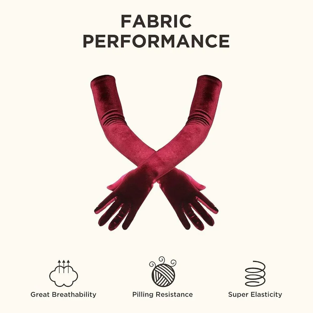 Women's Velvet Fuchsia Long Gloves Elbow Flapper Costume Party Tea Accessories